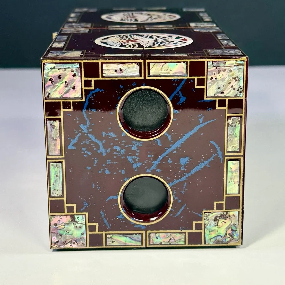 VTG Korean Najeon Chilgi Mother of Pearl Inlaid Lacquer Wares Jewelry Box Chest